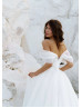 Off Shoulder White Organza Pleated Stunning Wedding Dress